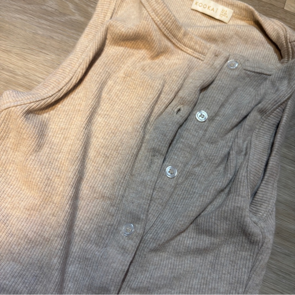 Kookai Beige Ribbed Asymmetric Sleeveless Top